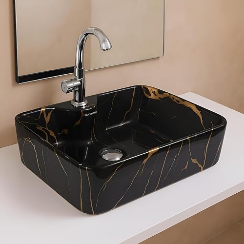 Image of Modern White Ceramic Countertop Wash Basin, Designer Table Top Vanity Sink for Bathroom, Hotel & Residential Use, 19 x 14 x 5 Inch