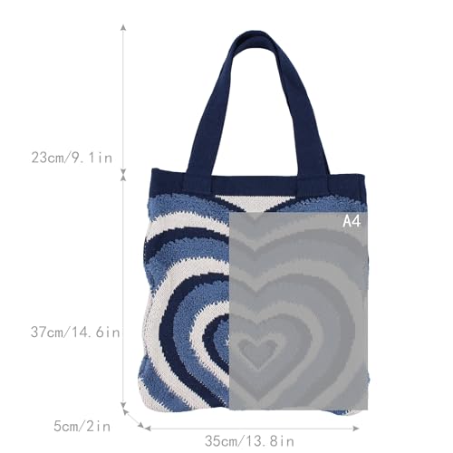 ZLM BAG US Women Crochet Shoulder Handbag Open Top Tote Bag Knitted Heart Stripe Hobo Purse Handmade Shopper Grocery Bag3