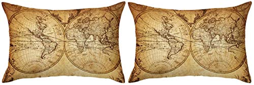 ARIGHTEX Vintage World Map Pillow Cover Antique Medieval World Map Pillowcase Teens Kids Travellers Pillow Shams Set of 2 (Retro, Standard 20