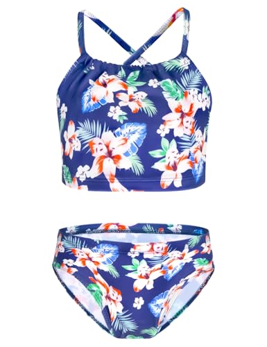 Image of TENVDA Girls Swimsuit 2-Piece Halter Tankini Set Beach Sport Bathing Suit UPF 50+ Swimwear