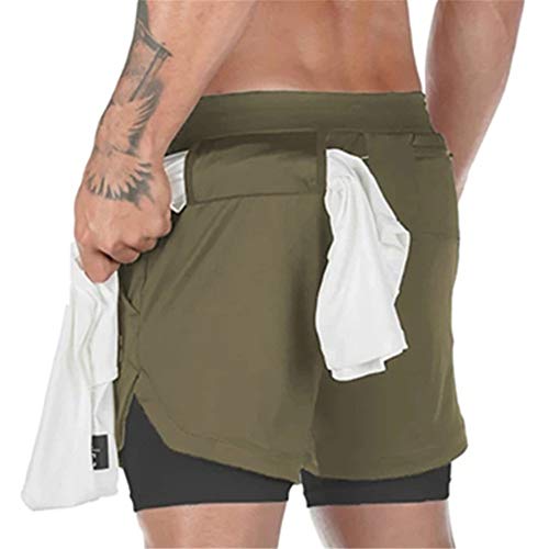 Surenow Mens Running Shorts，Workout Running Shorts For Men，2-In-1 Stealth Shorts， 7-Inch Gym Yoga Outdoor Sports Shorts Green #TOP1
