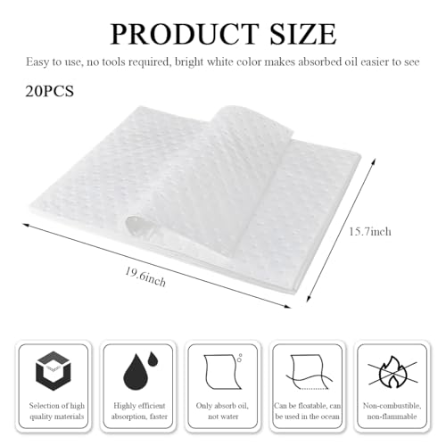 Image of 20 PCS Spill Absorbent Pads, 15 inch x 20 inch Premium Oil Absorbing Mats for Absorbing Protecting Garage Basement, White Reusable Absorbing Heavy Weight Oil-Only Absorbent Mat Pad