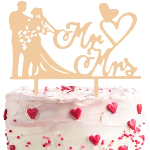 Décorations de Gâteau de Mariage Topper de Gâteau de Mariage Rustique en Bois Topper de Gâteau...