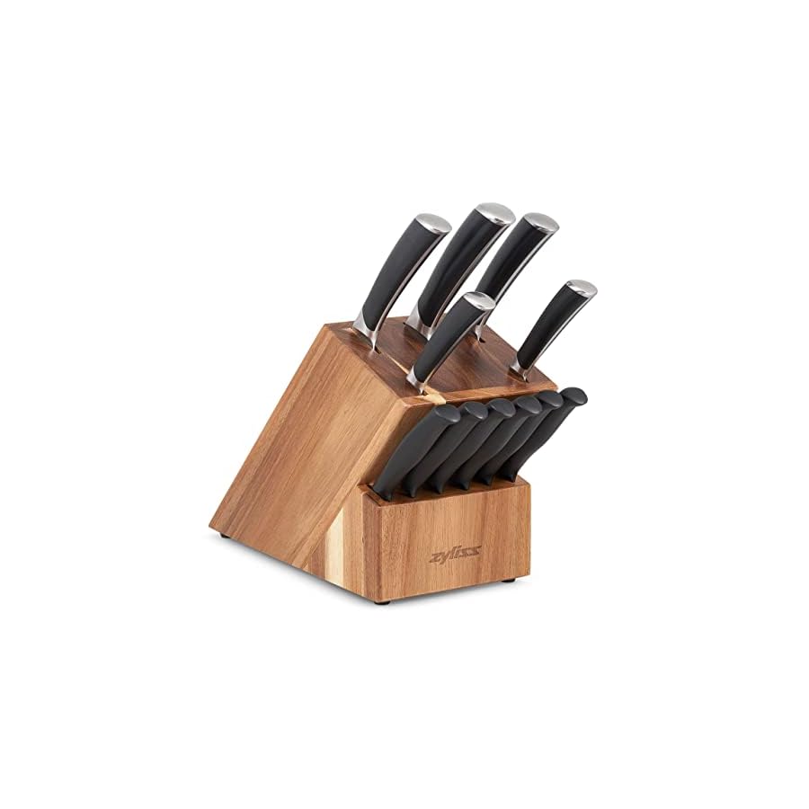 Zyliss-Comfort-Pro-12-Piece-Cutlery-Block-Set-German-Stainless-Steel-Kitchen-Knife-Set-Dishwasher-Safe-Knife-Set-Acacia-Knife-Storage-Block-12-Pieces Zyliss Comfort Pro 12-Piece Cutlery Block Set - German Stainless Steel Kitchen Knife Set - Dishwasher Safe Knife Set & Acacia Knife Storage Block - 12 Pieces