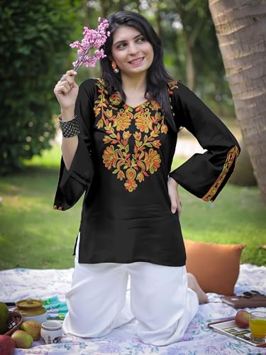 Image of Youthnic Women's Light Green Rayon Yoke Embroidery Straight Short Kurti | Office Wear Kurti | College Wear Kurti | Tunic Top