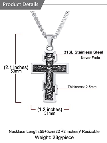 U7 Pingente de cruz ortodoxa russa/mãos orando/sinal de Ichthys para homens e mulheres aço inoxidáve