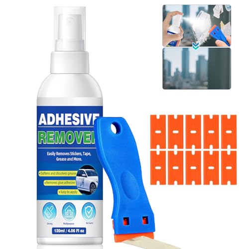 Adhesive Remover Sticky Stuff Remover with Scraper Glue Remover for Car Glass Plastic Wood Rubber Metal Multi Surface Sticker Remover Remove Sticky Residues Labels Tape Gum Bandages Wax