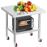 YITAHOME NSF Stainless Steel Table, 30' X 24' Work Table with Wheels, 2 Shelves Metal Prep Worktable for Home Kitchen Restaurant Garage Warehouse Outdoor