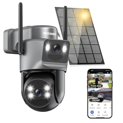 8MP Telecamera di Sorveglianza WiFi Esterna a Doppio Obiettivo, 2.4G/5 GHz Telecamera 2-in-1,Rilevamento Umano con Pannello Solare,Seguimento Automatico,Visione Notturna a Colore,Audio Bidirezionale