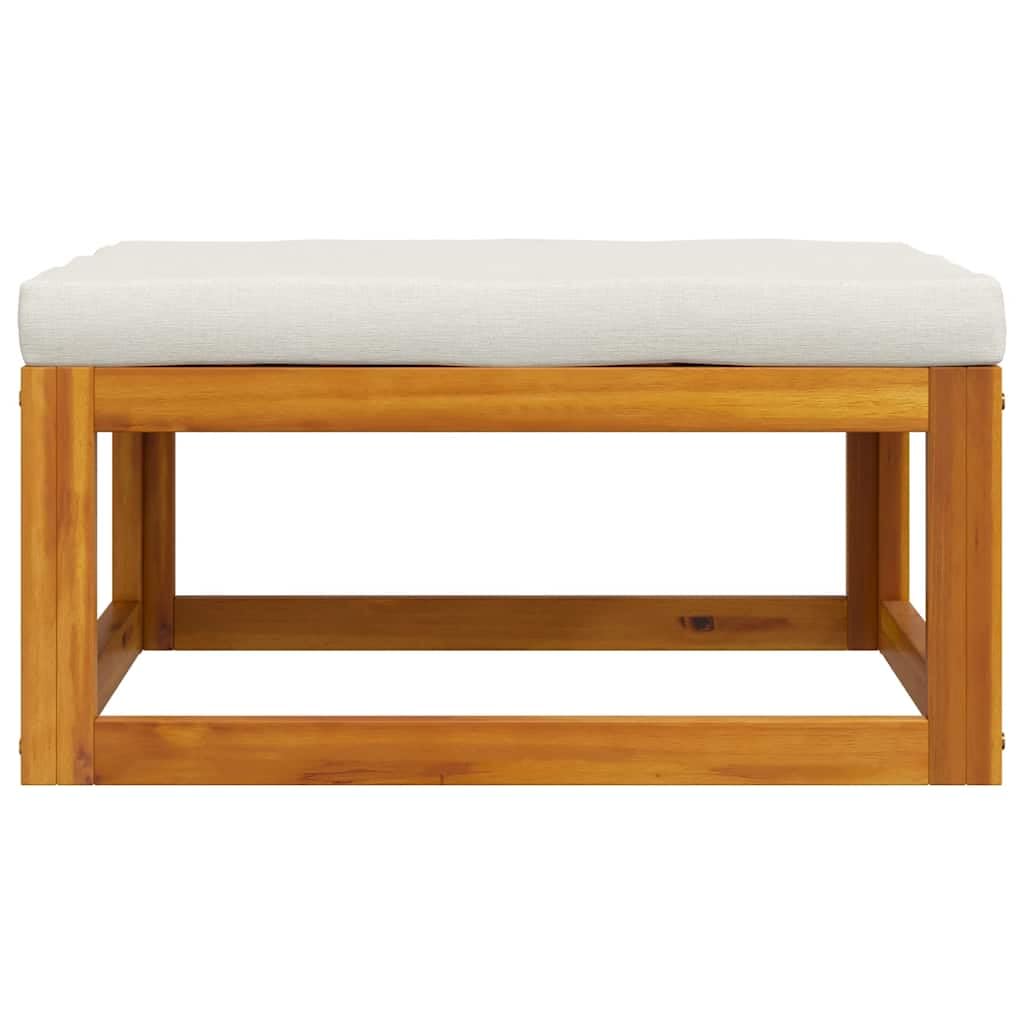 vidaXL Reposapiés con Cojín Taburete Jardín Asiento Sala de Estar Salón Terraza Patio Exterior Balcón Estable Blanco Crema Madera Maciza de Acacia