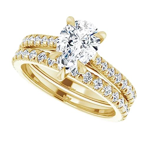 10K Solid Yellow Gold Handmade Engagement Ring 1.00 CT Pear Cut Moissanite Diamond Solitaire Wedding/Bridal Ring Set for Women, Precious Ring Gift for Wife3