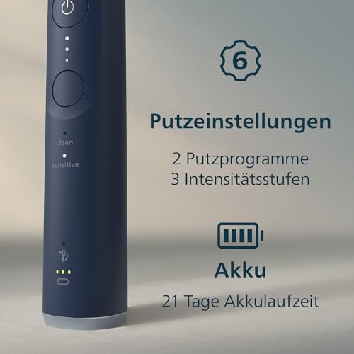 Philips Sonicare Series 6100 Elektrische Zahnbürste - Technologie der nächsten Generation, Drucksensor, 6 Putzeinstellungen, SmarTimer, BrushPacer, 21 Tage Laufzeit, Reiseetui, Marineblau, HX7403/07 6