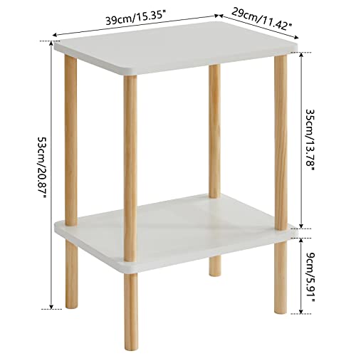 Ibuyke 2-Tier Side Table, Solid Wood Tall End Table With Storage Shelves, Nightstand Bedside Table For Living Room Bedroom Office, No-Tool Assembly, White Uwst002W #TOP2