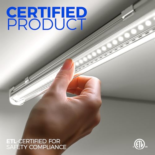 Image of Barrina T8 LED Shop Lights for Workshop 4FT, 50W, 7000LM, 5000K, ‎Daylight White, Clear Cover, Ceiling, V-Shape Shop Light Fixture, Garage, Warehouse, Basement, ETL Listed, 2 Packs