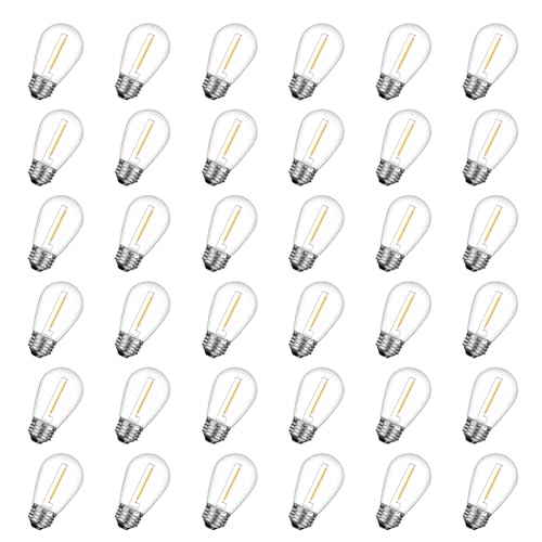 Image of GvvooHome 36 Pack Shatterproof S14 LED Replacement Bulbs for Outdoor String Lights, 1W Equivalent to 11W Incandescent Bulb, Warm White 2200K, Dimmable, E26 Regular Medium Screw Base