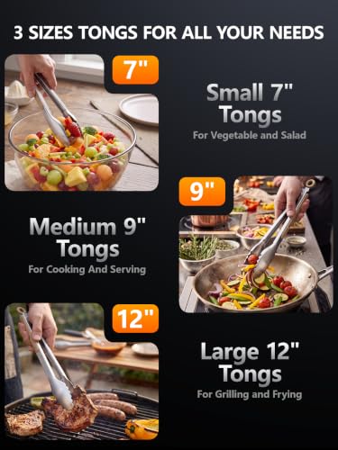 Bnlcd Stainless Steel Kitchen Tongs with Teeth Good Grip, 3Pcs Mud Color - image 8