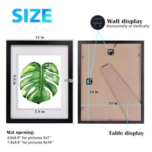 EGOFINE 14x11 Picture Frame,100% Solid Wood Frames with 10x8 Mat,14x11 Photo Frames with Acrylic Glass,35.6x27.9cm Poster Frame for Tabletop and Wall Mounting,Black - Image 2