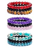 BOMAIL 9Pcs 8mm Natural Stone Beaded Bracelet Set for Men Women Semi-Precious Gemstone Beads Bracele