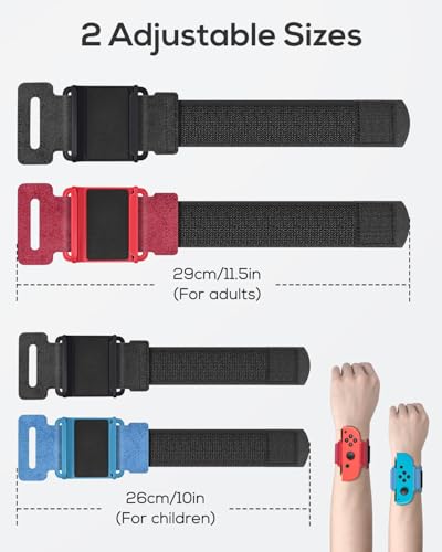 MENEEA [4 PACK] Wristband for Just-Dance 2026/2025 2024 2023 for Zumba Burn It Up, for Nintendo Switch& Swith OLED for Joy-Cons, Adjustable Wrist Strap for Adult and Kids, Skin-kindly Black Red Blue - Image 3