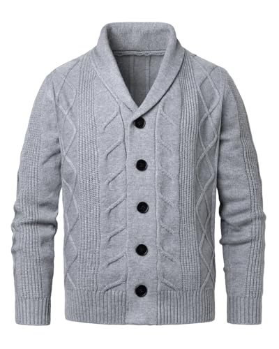 Beryielite Men's Shawl Collar Cardigan Knitted Button Down Sweater Long Sleeve V-Neck Sweatshirt for Autumn Winter Dark Grey