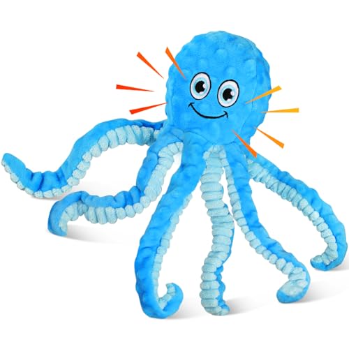 Letsmeet Squeaky Dog Toys Octopus Stuffed Crinkle Toy, Puppy Chew Toys for Teething, Tug of War Interactive Plush Dog Toys for Puppies Small, Medium, and Large Dogs