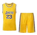 Verwendet für Nr. 23 Lebron James Fans Los Angeles Lakers Jungen Mädchen Basketball Jersey Sets Basketball Uniformen Kinder Sommer Weste Shirts Shorts Set-Yellow-XS