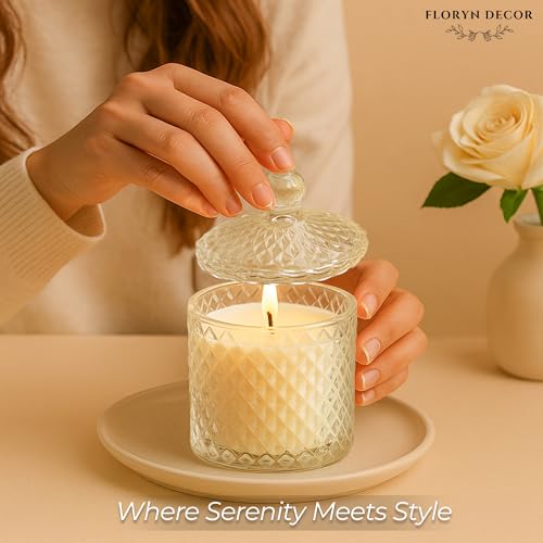 Image of Floryn Decor Crystal Jar Scented Candle Gift Set with Gift Box | Elegant Diamond-Cut Glass with Lid | Luxury Fragrance | Aromatherapy Candles for Home Decor, Gifting & Relaxation (Set of 2)