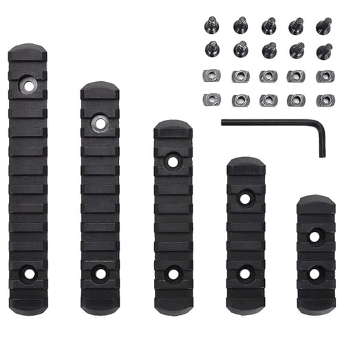 Persei 5 Pcs Polymer Picatinny Rail Sections kit for Rail Mount System, 5 7 9 11 13 Slots with 10 T-Nuts & Screws, 1 Allen Wrench (Black)