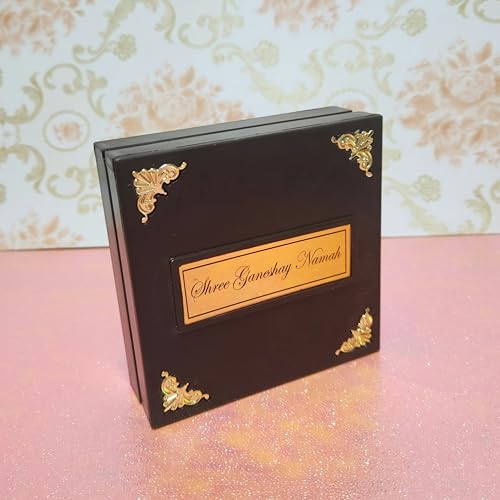 ARNAVIRA Gold Plated Photo Frame with Charan Paduka Pocket Temple for Diwali Gift, House Warming Gifts, Return Gift Puja Box (Dagudusheth Ganpati, 12 x 12)