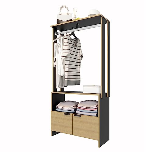 Closet Guarda Roupa Aberto Com Arara Roma Preto Mel Moveise