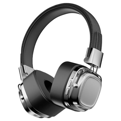 LAIBUY Bluetooth Headphones Over Ear, Noise Canceling Wireless Headphones with Built-in Mic & HiFi Stereo, Foldable Gaming Headset for Travel/Work/Phone/PC/Game (black silver)