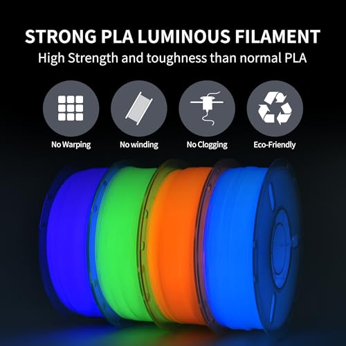 Image of RAMBERY Glow in The Dark 3D Printer Filament Bundle Multicolour Blue Green Purple Orange PLA Filament 1.75mm Luminous 3D Printing Filament, 1kgX 4 Spools (8.81 lbs)