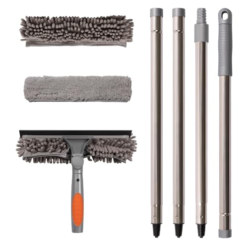 Terafeels 170cm Teleskop Fensterwischer Abzieher Set, 2 in 1 Teleskopstange...