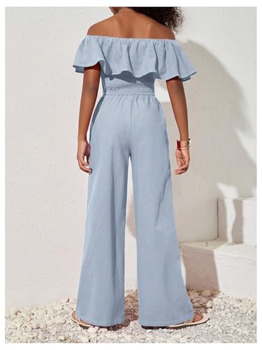 Girl's Off The Shoulder Tops Shirred Ruffle Short Sleeve Slim Fitted Crop Tops2