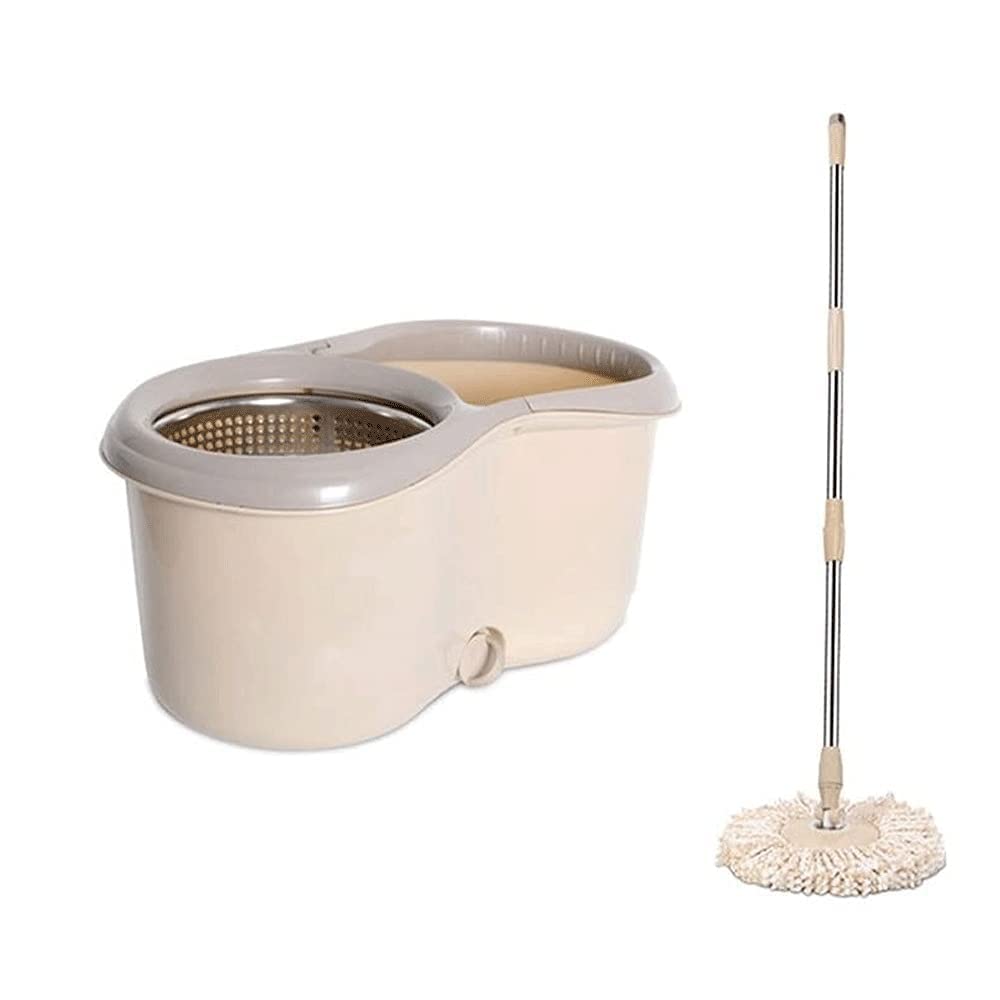 Secchio mocio Rotante 360 ° con cestello disidratazione in Acciaio Inossidabile e testine Secco rotanti in Microfibra con Secchio 2 Teste Sistema Pulizia Pavimento