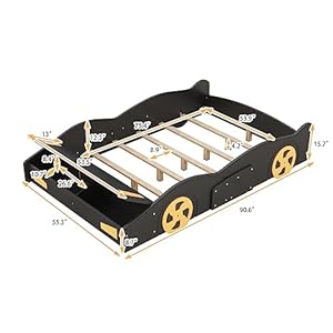 Full Size Race Car-Shaped Platform Bed with Wheels,Solid Wood Bed Frame W/Storage,No Box Spring Required,for Bedroom,Apartment,Guest Room,Black+Yellow Full Size Race Car Shaped Platform Bed with WheelsSolid Wood Bed Frame WStorageNo Box Spring Requiredfor BedroomApartmentGuest RoomBlackYellow