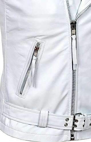 lishow leather fashion Men's Biker Rocker Rider motorcycle Club Genuine Cowhide White Leather Sleevless vest (as1, alpha, xx_l, regular, regular, White)