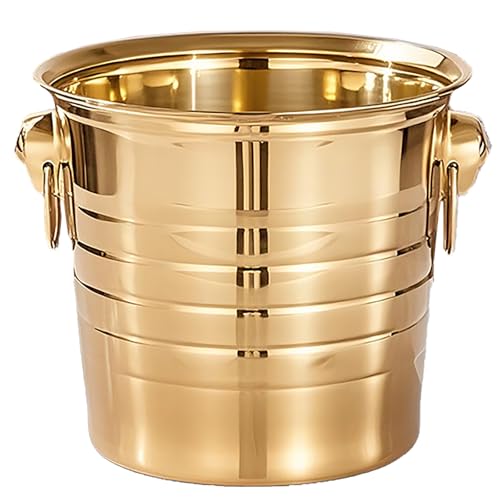 ステンレス製 アイスペール 溶けない 二重構造 ワインクーラー 真空断熱 アイスバケット 結露しにくい ボトルクーラー ワイン用 シャンパンクーラー キャリーハンドル携帯 ウイスキー ビールなど 保冷用 プロ仕様 業務用 3L 5L 7L (7L,ゴールデ