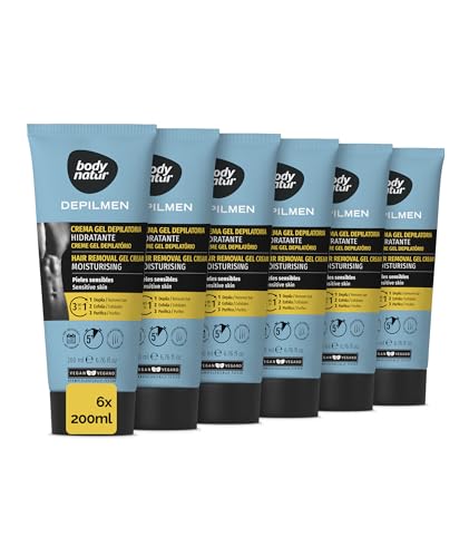 BODY NATUR - Depilmen Pack 6 Cremas Depilatorias Hidratantes para Hombres de 200 ml | con Aloe Vera y Manteca de Karité | para Pieles Sensibles | Elimina el Vello y Cuida Tu Piel