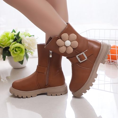IWIHMIV Girls Riding Boots Toddler Fall Boots Girls Leather Snow Boots Little Kid Shoes With Side Zipper Flat Casual Boot4