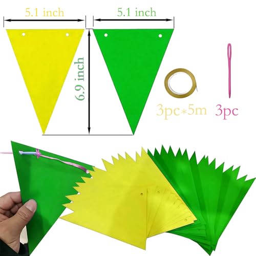 Image of Yellow and Green Pennant Banner 3 Pack Paper Triangle Flag Hanging Decoration for Wedding Birthday Baby Shower Halloween Family Party(36pcs Triangle Flag)