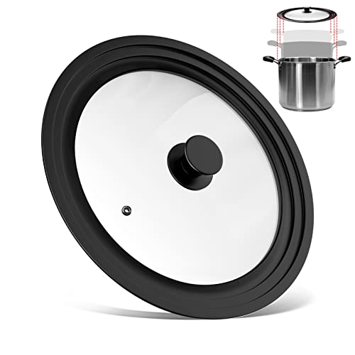 Fousenuk Tapa Sarten Universal Negro, Tapas de Cristal con Borde de Silicona Escalonado Resistente al Calor y Salida de Vapor, Tapadera Universal para Ollas y Sartenes di Diametro 24/26/28 cm