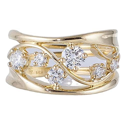 Bague de fiançailles pour femme - Anti-ternissement - Ligne creuse ondulée - Oxyde de zirconium - Forme géométrique, US 10, Alliage, zircone cubique Cover