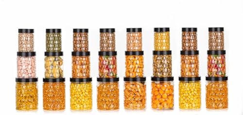 NARIYA Plastic PET Storage Jar and Container, Set of 24 BPA Free Food Grade Canisters Air Tight Jars for Kitchen |Plastic Kitchen Grocery |Kitchen Container (350 Ml, 650 ML. 1200 ML,Black