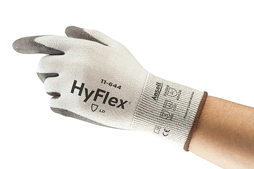 Ansell HyFlex 11-644 VP Mechanical Protection Gloves - M, White & Grey (Case of 144)