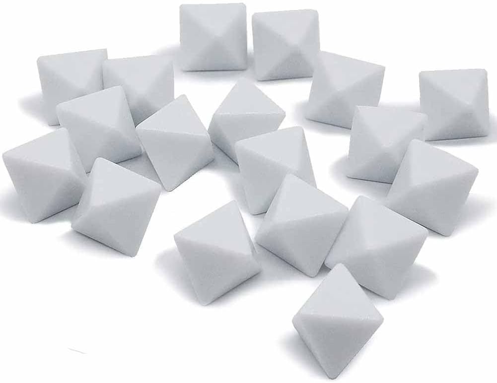 20 Pcs Blank Acrylic Dice White 8 Sided Game Dice for DIY Crafts