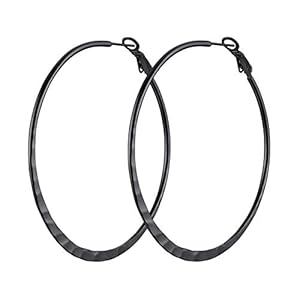 PROSTEEL Créole Grande Taille Femme Noir Anneaux Plats 60mm pour Fille Hoop Earrings for Women