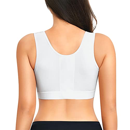 BRABIC Post Surgery Everyday Bras for Women Front Closure Mastectomy Support Bra with Adjustable Straps Wirefree White - Image 2