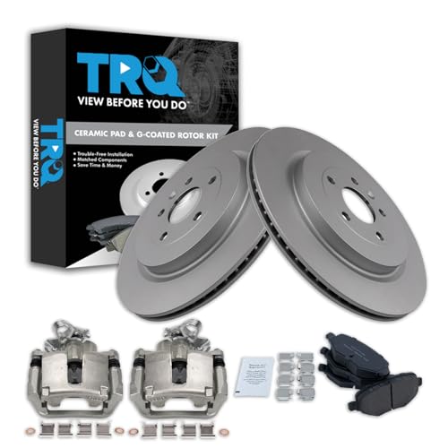 Image of TRQ Rear Brake Pad and Rotor Set Ceramic G Coated Rotors Calipers
