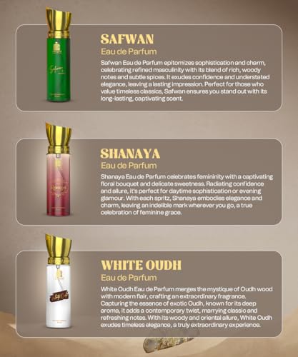 Adilqadri Captivating Trio Luxury Perfume Gift Set (3 x 20ml) | With Shanaya, White Oud, Safwan Perfume, Unisex Strong Woody, Fruity, Amber Long Lasting EDP Fragrance Set